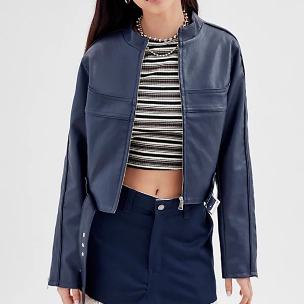 UO Jordan Faux Leather Racer Moto Jacket